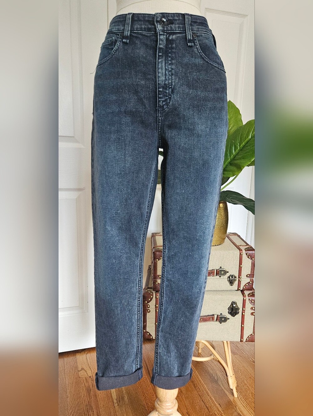 NWT Rag & Bone Nina High-Rise Ankle Skinny Jeans Washed Black Gray Size 29.